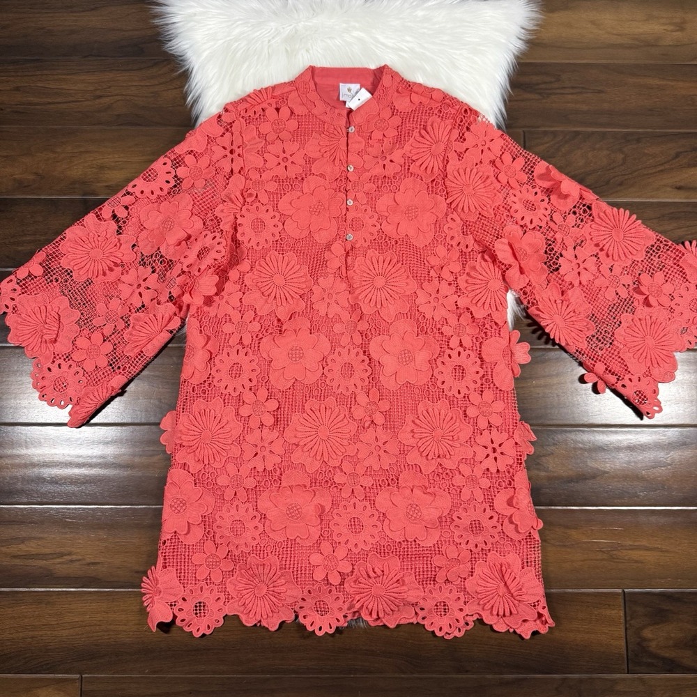 J.Marie Women's Size Small Coral Seraphina Floral 3D Lace Long Sleeve Dress